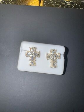 Gold Vermeil Moissanite Chunky Cross Stud Earrings | 925 Silver | Iced Out Cross